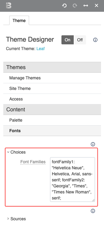 Font Choices in Theme Designer
